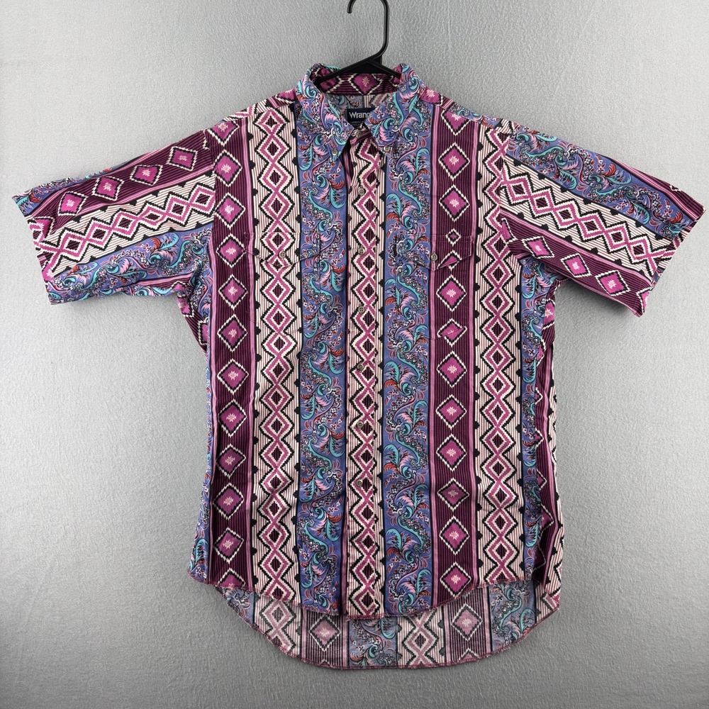 Vintage Wrangler Shirt Mens 16.5 AZTEC PAISLEY Wester Button Rodeo Made in USA
